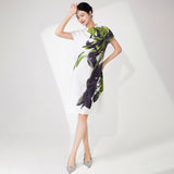 2025 Retro dress women's summer high-end feeling covers the stomach, loose printing temperament elegant medium and long pleated skirt Popular style
