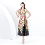 Women's Clothing  Early Spring - Vacation Wrap Lace-Up Style V-Neck Sleeveless Long Vintage Printed Dress