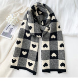 Knitted Scarf Love Heart Scarf Black White Plaid Scarf Thickened Warm Winter Women's Scarves Christmas New Year Gifts Black