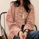 2025 New Chinese tweed jacket, high-end small fragrant round neck top  spring and autumn single-breasted long-sleeved short models