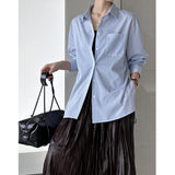 2025  2025 early spring new top design lazy loose blue and white stripes loose simple shirt women 1609