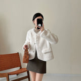 2025 friendly mink round neck high-end single-breasted short pocket imitation mink coat ferret jacket warm autumn and winter women