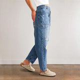 2025 Spot  new  New retro ripped jeans casual splicing banana pants loose straight pants women