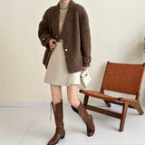 2025 friendly fur fleece large V-neck single-row two-button imitation mink coat ferret jacket to keep warm in autumn and winter
