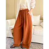 2025  summer new pleated linen wide-leg pants women's high waist drape casual pants Korean lazy 8111