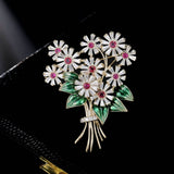 2025 Retro light luxury small daisy dripping oil bouquet brooch fashionable exquisite versatile temperament blazer fixed pin women