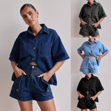 2025 Popular trade New  summer,  women's clothing casual retro loose shirt denim shorts set