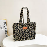 WOLOONG 2025 Korean version of fashion leopard print tote bag popular new retro Popular style shoulder bag large capacity casual plush shopping bag