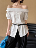 2025  spring new retro women's clothing Korean version new sexy one-word collar striped shirt women 25231