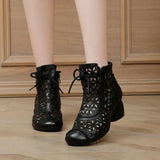 WOLOONG Breathable Ankle Retro Ethnic Style Real Heels