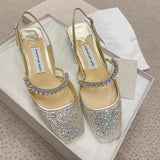 WOLOONG Women's Spring Buckle Closed Toe Rhinestone Chunky Back Heels