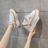 woloong Elegant Women's White Mesh Breathable Platform Sneakers