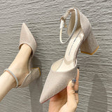 WOLOONG Elegant Women's High Buckled Chunky Banquet Heels