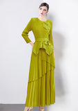 Miyake irregular swing skirt  spring new solid color lace-up pleated waist top dress two suits women