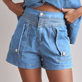 2025 Popular trade New  summer,  women's clothing casual retro loose shirt denim shorts set