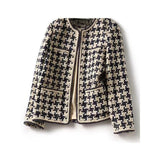 2025 Wool tweed, thousand bird grid small fragrant coat women's clothing black and white contrasting colors  spring and autumn short fashion style