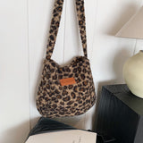 WOLOONG 2025 Korean version of the fashion plush leopard print shoulder bag popular autumn and winter new retro fashion lazy Popular girl messenger bag