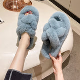 WOLOONG Women's Large Size Fluffy Korean Cross Platform Slippers