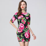 early spring new fashionable and elegant flower printing mini dress temperament slim and thin medium and long skirt