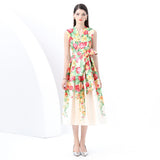 Women's Clothing  Early Spring - Vacation Wrap Lace-Up Style V-Neck Sleeveless Long Vintage Printed Dress