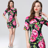 early spring new fashionable and elegant flower printing mini dress temperament slim and thin medium and long skirt