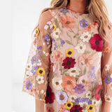 M New  INS direct sales three-dimensional flower mesh lace embroidery hip wrap slim and thin sexy dress