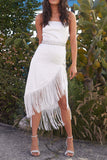 woloong Fringed Asymmetrical Strappy Backless Dress