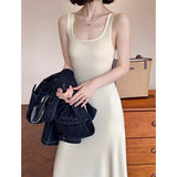 2025  spring new Korean version knitted sweater women's long thin waist design temperament suspender skirt 128-1