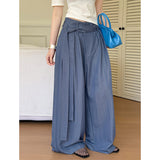 2025  spring new loose design belt pleated versatile loose wide-leg pants casual pants 8105