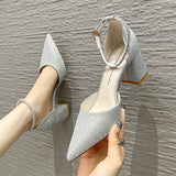 WOLOONG Elegant Women's High Buckled Chunky Banquet Heels