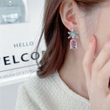 2025 Fashion fresh and colorful water drop-shaped flower earrings s925 silver needle light luxury fashion niche design temperament earrings