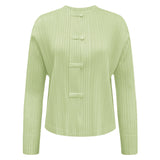 New Chinese style light national style spring new women's round neck fashion solid color shirt with long sleeve pleated top