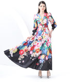 Early Spring - Vacation Style Suit Collar Long Sleeve Wide Swing Wave Edge Floral Print Long Dress