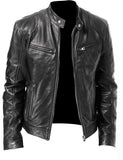 2021 Hot Trade Express Men's Large Size Zipper Cardigan Pocket PU Leather Stand-Up Collar Slim Leather Jacket Wholesale