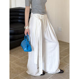 2025  spring new loose design belt pleated versatile loose wide-leg pants casual pants 8105