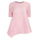 Basic summer casual style Japan and Korea casual pullover round neck loose women's t-shirt pleated top