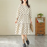 popular autumn new  medium and long loose five-quarter sleeve polka dot dress literary tower skirt A-shaped skirt