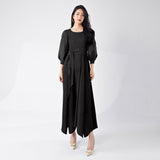 2025 Popular trade long dress large size women's summer dress high-end lantern sleeves irregular temperament pleated skirt