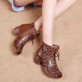 WOLOONG Breathable Ankle Retro Ethnic Style Real Heels