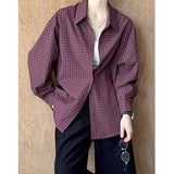 2025  2025 early spring new top retro casual style striped plaid loose loose shirt women 7386