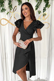 Popular trade 2025 women's clothing popular summer new sexy V-neck pleated waist lotus leaf sleeve solid color dress