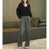 22832 Big Love Beauty Yiyuan 2025 Autumn New High Waist Straight Jeans Women's Vintage Color Wide-Leg Pants Fashion