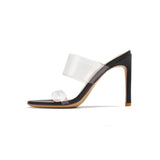 woloong Transparent Ankle-strap High Slim-fit Strap Chunky Heels