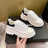 woloong New Women's White Genuine Breathable Platform Sneakers