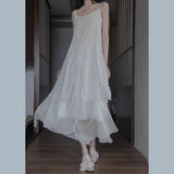 Long irregular double-layer elegant dress  summer new solid color fairy style simple loose dress