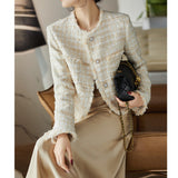 2025 High-end pearl wool small fragrant short coat, tweed short top  spring and autumn women's clothing new