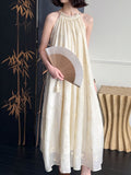 2025  spring new sleeveless neck hanging new Chinese suspender dress women's design temperament long skirt 82563