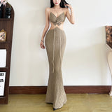2025 style  spring new women's clothing design shows elegant temperament lace-up waist long dress dress