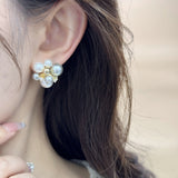 2025 retro pearl flower ball earrings women's s925 silver needle light luxury temperament high sense fashion personality versatile earrings