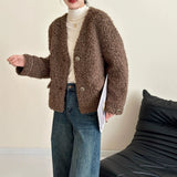 2025 Eco-friendly fur fleece V-neck premium single-row two-button imitation mink coat ferret jacket to keep warm autumn and winter